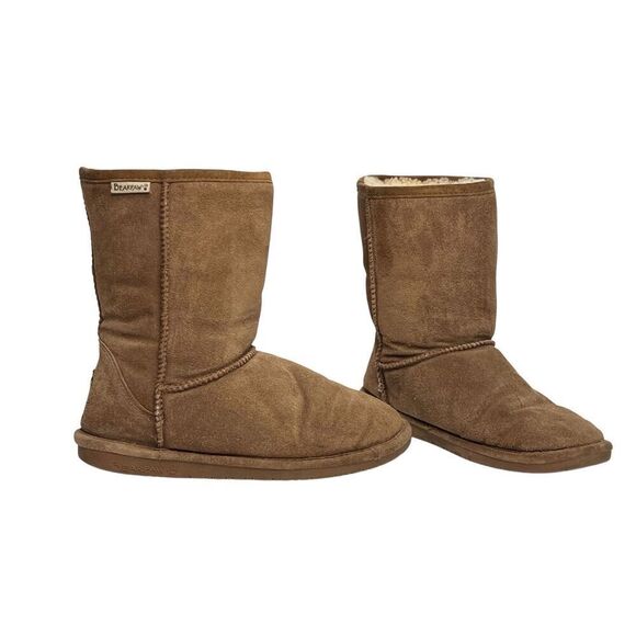 BearPaw Brown Suede Emma Short Shearling Lined Wool Insulated Boots sz 9 - Picture 5 of 12